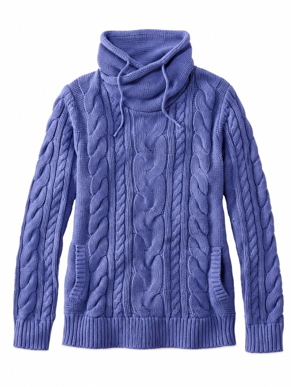 L.L.Bean Double L Mixed Cable Funnelneck Sweater Periwinkle M Petite